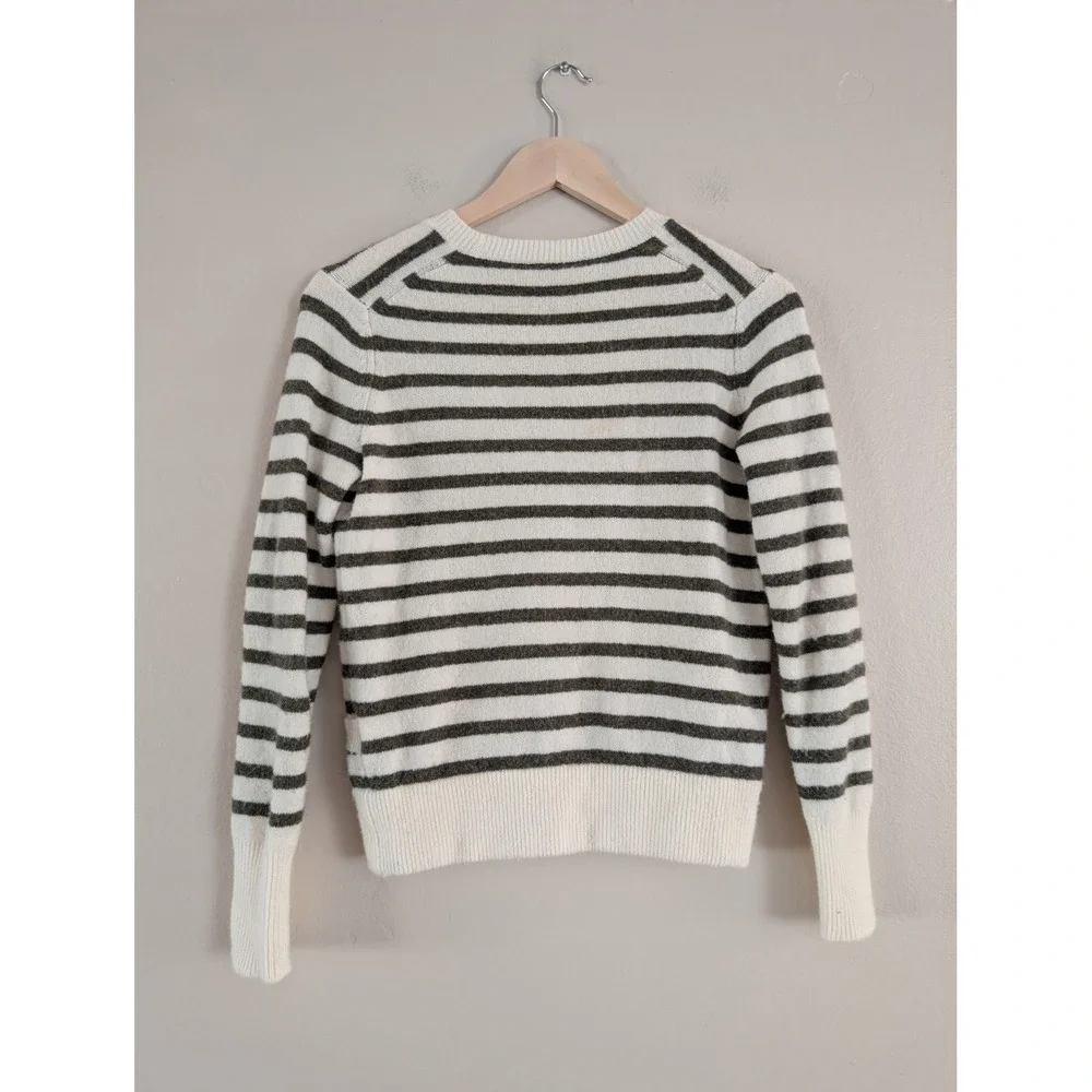 Madewell‎ Alpaca Striped Wrap Sweater XXS Cream Green Wool Blend V-Neck Preppy